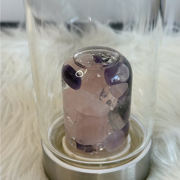 Crystal Infused Glass Water Bottle with Silver Lid - Picture 2 of 5